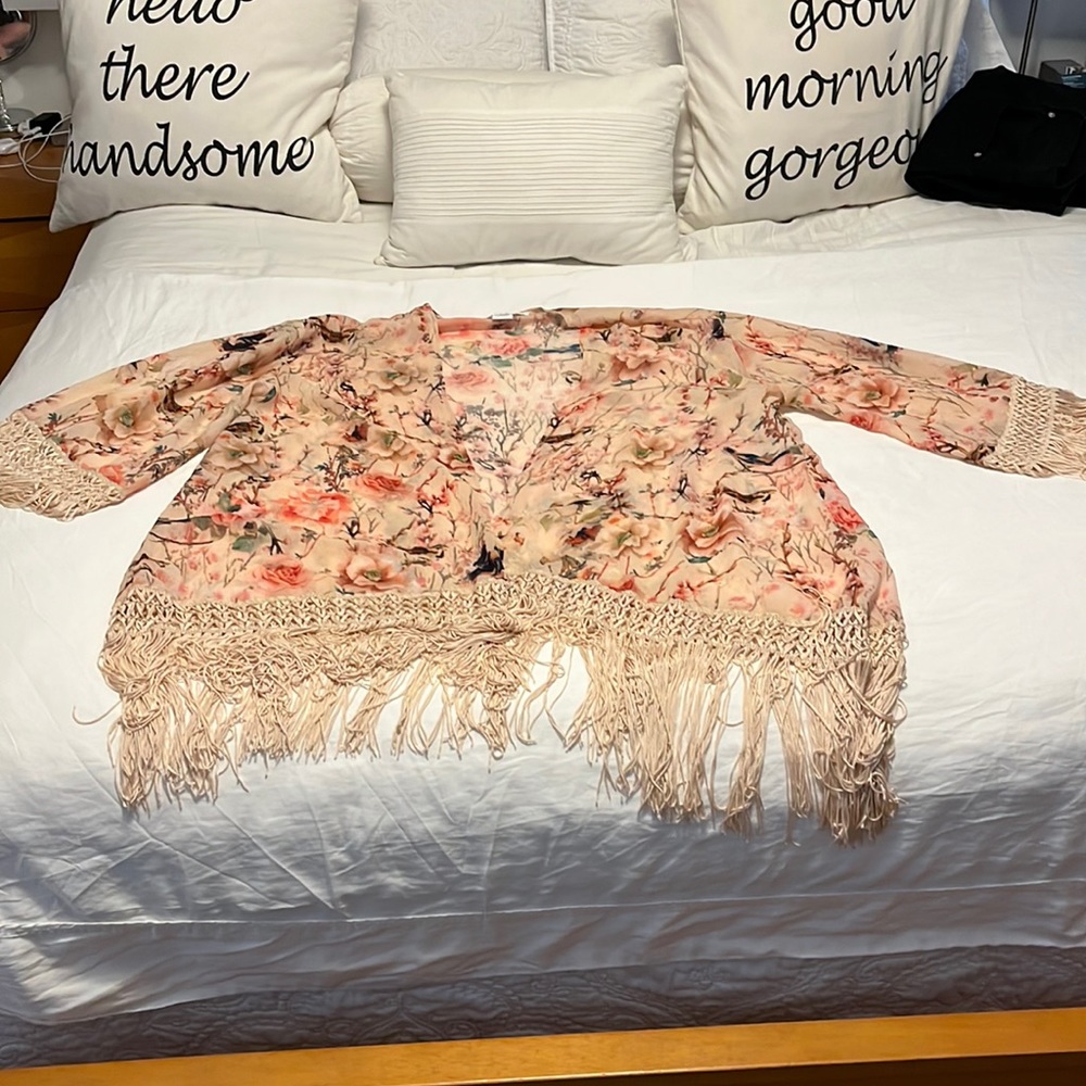 Bohemian Floral Shawl with fringes.